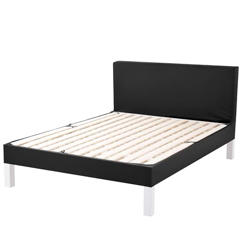 PU Leather Bed Frame & Headboard Cover - Queen Size, Black
