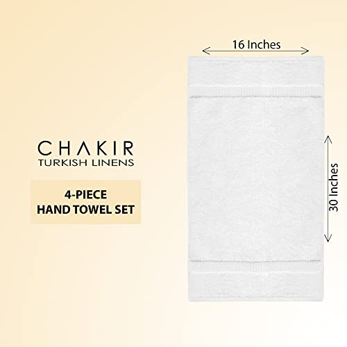 Premium Turkish Cotton Hand Towels - 4-Piece Set, 16" x 30", White