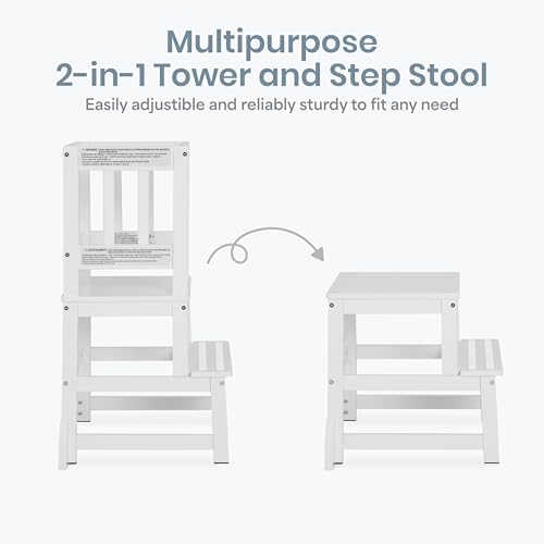 2-in-1 Toddler Learning Tower and Kitchen Step Stool - White Pinewood