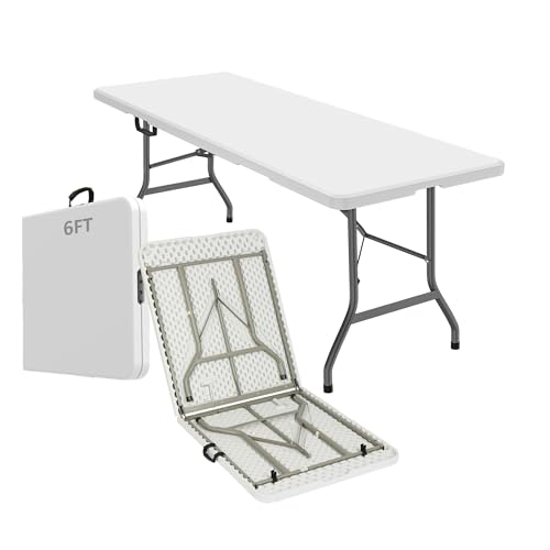 6ft Portable Folding Table, Heavy-Duty HDPE Utility Table with Carry Handle