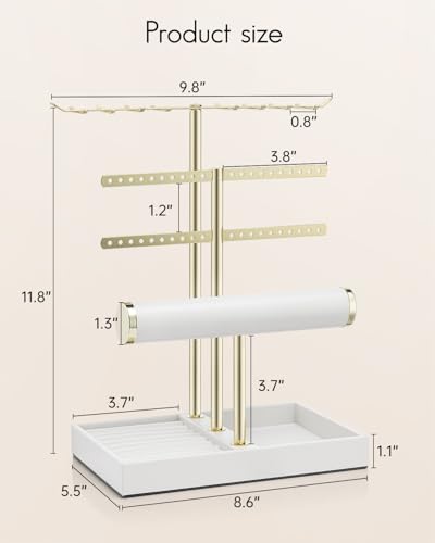3-Tier Jewelry Stand Organizer with Tray, White Leather Display Holder