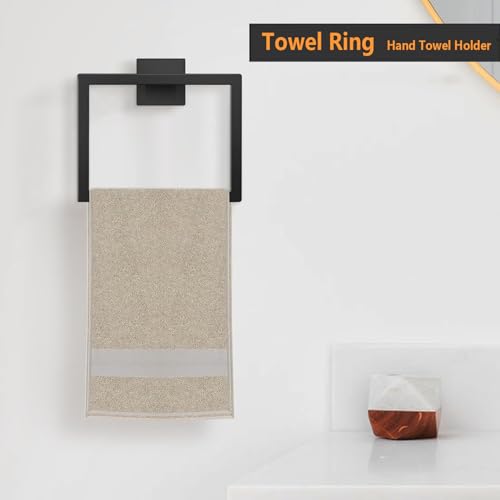 JOPOFI Matte Black Stainless Steel Towel Ring - Modern Hand Towel Holder