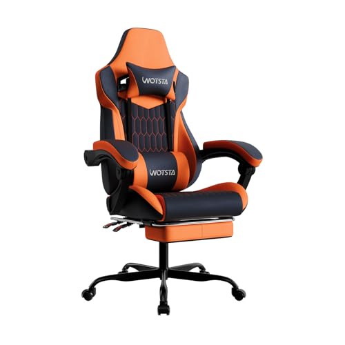 Ergonomic Reclining Gaming Chair with Footrest & Lumbar Support (Black/Orange)