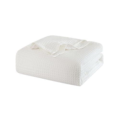 Talasily 100% Cotton King Blanket - White 108x90 in Waffle Weave, Lightweight All-Season