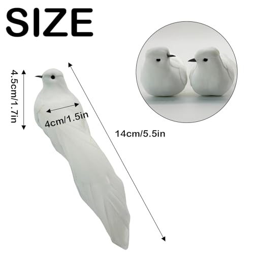 2PCS 5.5-Inch Artificial White Dove Bird Ornaments with Clips for Decor