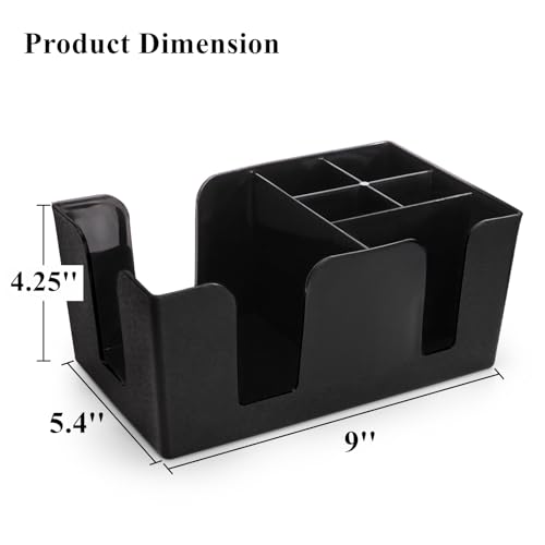 Tebery Black Plastic Bar Caddy 3 Pack with 6 Compartments - Refillable Organizer for Napkins, Straws, Utensils, Model Black-3