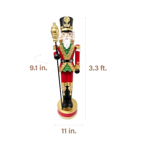 Fraser Hill Farm 3.3 ft Resin Nutcracker Statue with Scepter and 5 LEDs