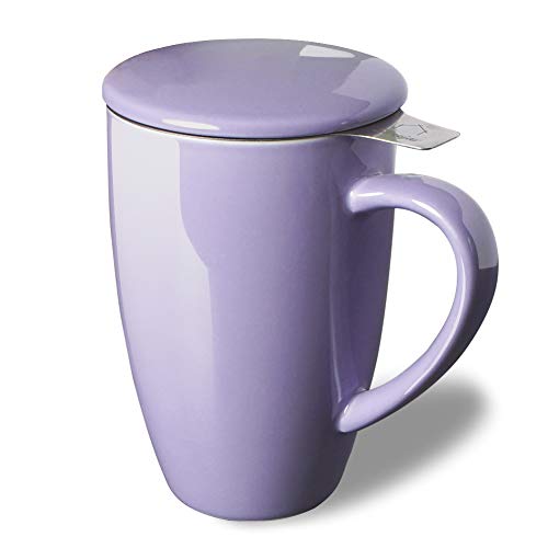 Sweejar 16oz Porcelain Tea Infuser Mug with Lid - Purple, Dishwasher Safe