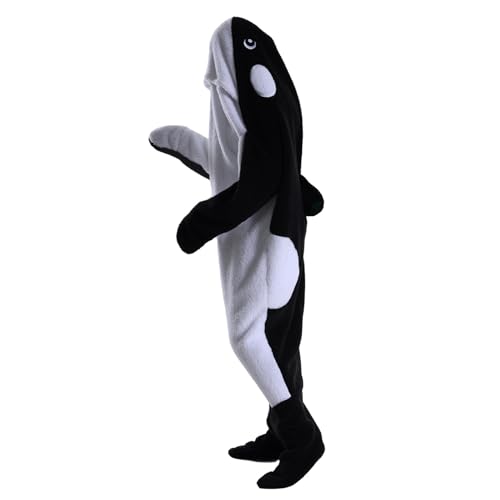 Whale Blanket Onesie Hoodie, Soft Flannel Wearable Blanket for Adults