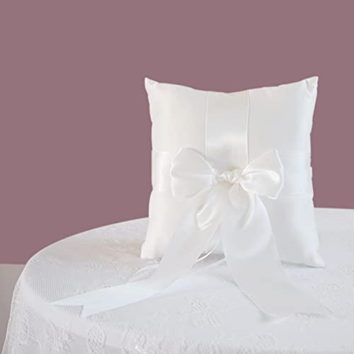 Ivory Wedding Ring Pillow with Satin Bow, 7.8-inch Ring Bearer Holder