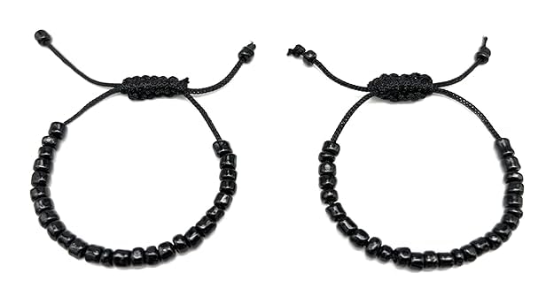 Adjustable Baby Nazariya Bracelet Set - Black and White Beads for Newborns
