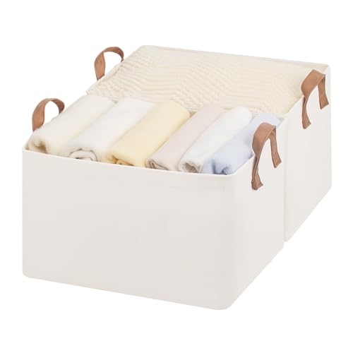 Natural Storage Baskets with PU Handles and Metal Frame 2-Pack