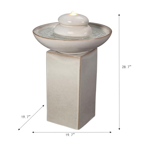 Ivory Ceramic Outdoor Water Fountain with Warm White LED Lights