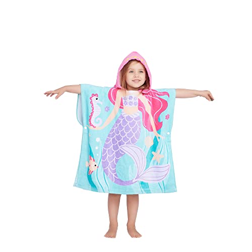 Gealaek Kids 100% Cotton Hooded Towel Poncho for Beach & Bath (2-6 Years)