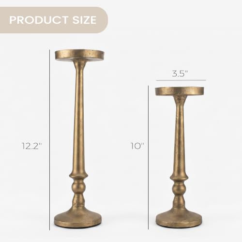 BANOMII Vintage Iron Candle Holders Set of 2 Antique Brass Gold