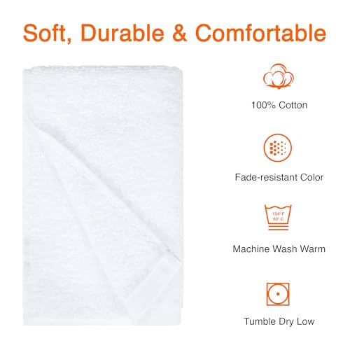 Amazon Basics Soft Cotton Hand Towels 16x26 White 12-Pack