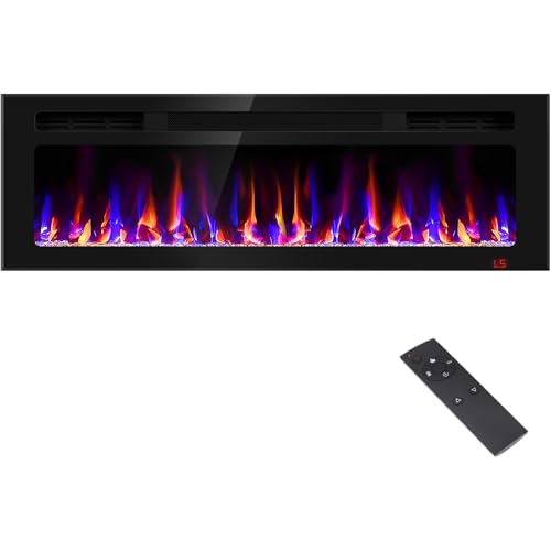50-Inch Electric Fireplace Recessed Wall Mounted Heater with Remote