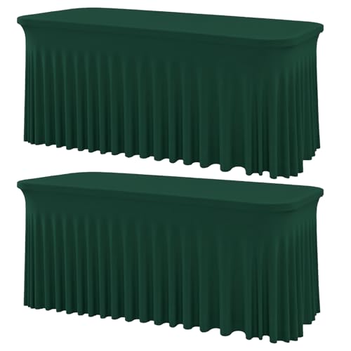 GEWONELIFE 2 Pack Dark Green 6FT Rectangle Spandex Tablecloths - Wrinkle-Free Fitted Cover for 6 Foot Tables, Holiday & Event Decor