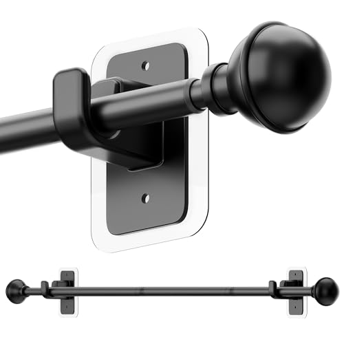 No Drill Adjustable Curtain Rod - Black Tool-Free Adhesive Window Rod