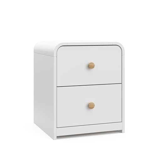 2-Drawer Kids Bedroom Nightstand - White and Natural Wood Finish