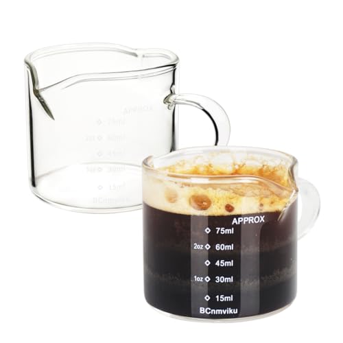 BCnmviku 2 Pack Clear Glass Double Spout Measuring Cups 75ML Espresso Shot Glasses