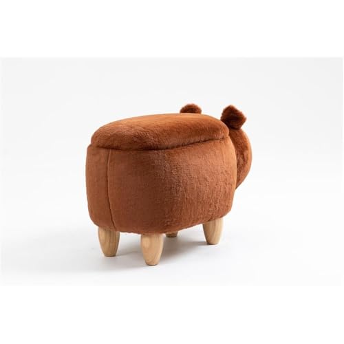 Bear Storage Ottoman with Soft Fur-Like Fabric and Solid Wood Legs