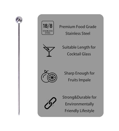 Lexenic Cocktail Picks Set with Holder - Needle Silver, 12 Stainless Steel Martini Skewers