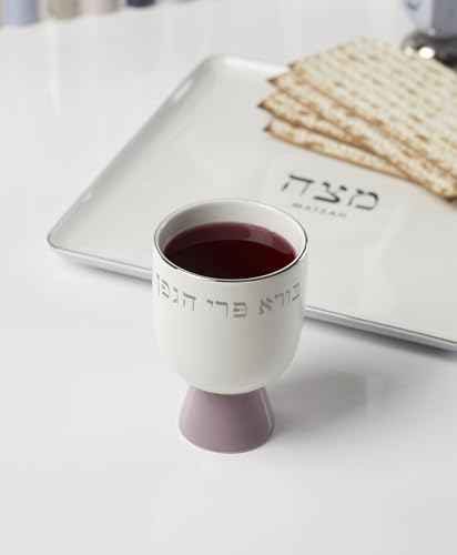 Porcelain Kiddush Cup with Silver Accents, 4.69-Inch Shabbat Goblet