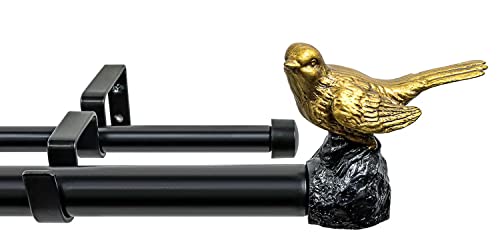1-Inch Double Window Curtain Rod Set, 84-120 Inch, Renaissance Gold Bird Finials