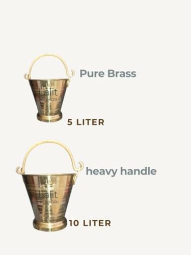 Lalit Kishori Brass Pail Set - Golden Heavy Gauge Pooja & Serving Buckets, 2, 5 & 10L Combo