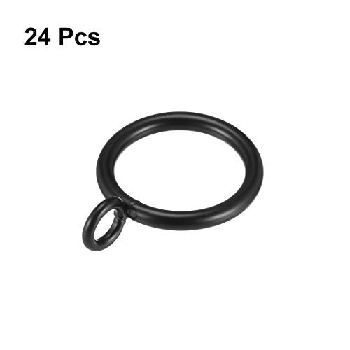 Metal Curtain Rings - 1 Inch Inner Diameter, Black - 24 Pack