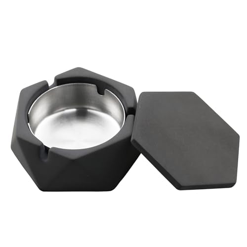Concrete Ashtray with Lid - Small Geometric Smokeless Cement Ash Holder