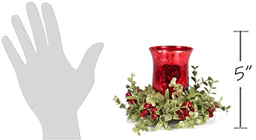 Ganz Kissing Krystals Small Red Mercury Glass Candle Holder & Mistletoe Set