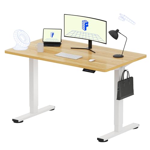 Electric Standing Desk with 4 Memory Presets - 48"x24" One-Piece Top (Maple/White)