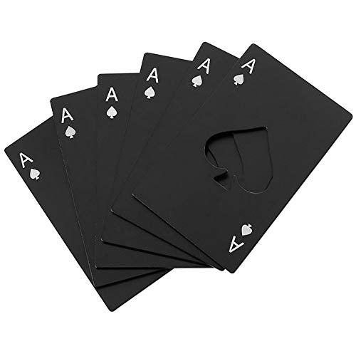 Famgee Black 6-Pack Credit Card Size Poker Bottle Openers - Stainless Steel Casino Style