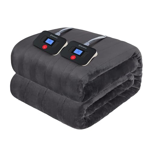 King Size Electric Heated Blanket - Soft Flannel, 10 Heat Settings