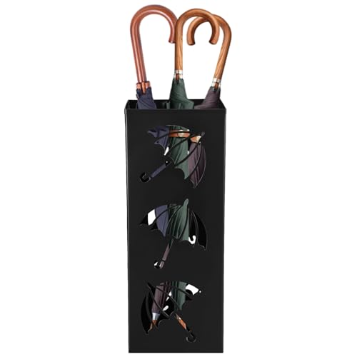 Modern Metal Square Umbrella Stand - Freestanding Entryway Organizer, Black