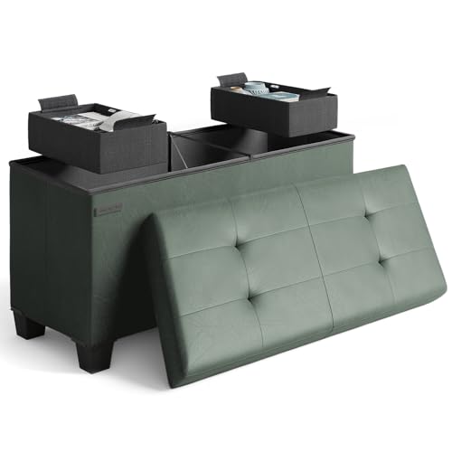 30-Inch Tufted Storage Ottoman Bench with Bins and Removable Legs
