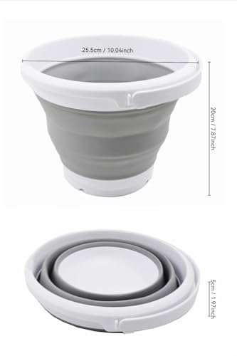 SAMMART Collapsible 5.5L Plastic Water Bucket - Foldable Portable Pail, White/Grey