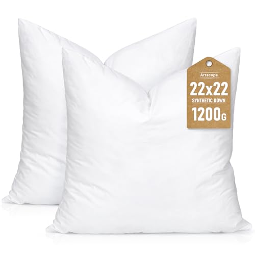 22x22 Synthetic Down Alternative Throw Pillow Inserts, 2-Pack Cotton Cover