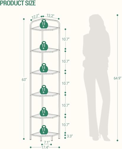 6-Tier Corner Shelf with Tempered Glass and Gold Steel Frame