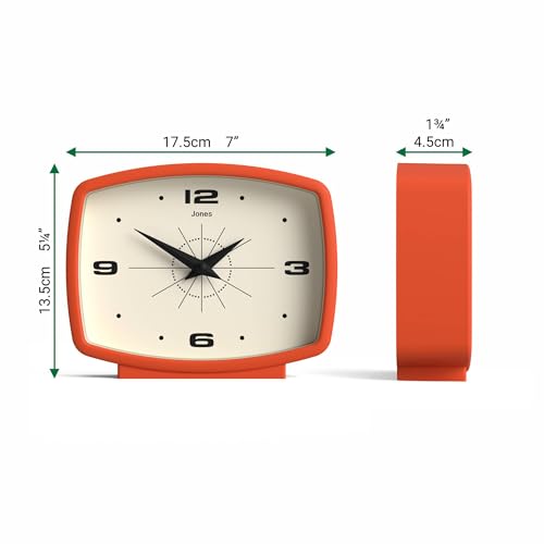 Retro Rectangular Desk Clock, Mid-Century Style Orange Table Clock