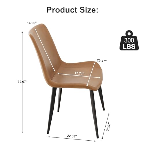 Modern PU Leather Dining Chairs - Set of 4, Brown Upholstered Side Chairs