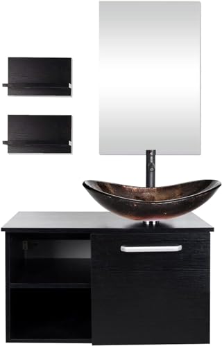 28-Inch Wall-Mounted Bathroom Vanity Set with Glass Sink and Mirror