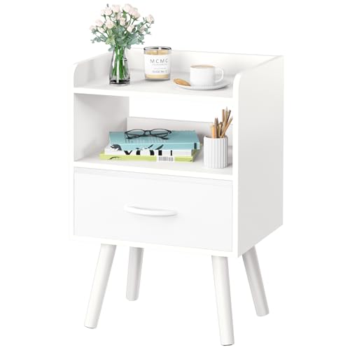 Modern 2-Tier Nightstand with Drawer and Open Storage Shelf