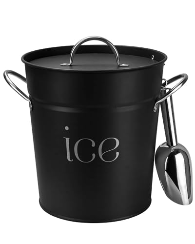 3 Qt Insulated Black Galvanized Ice Bucket with Lid, Scoop & Handles