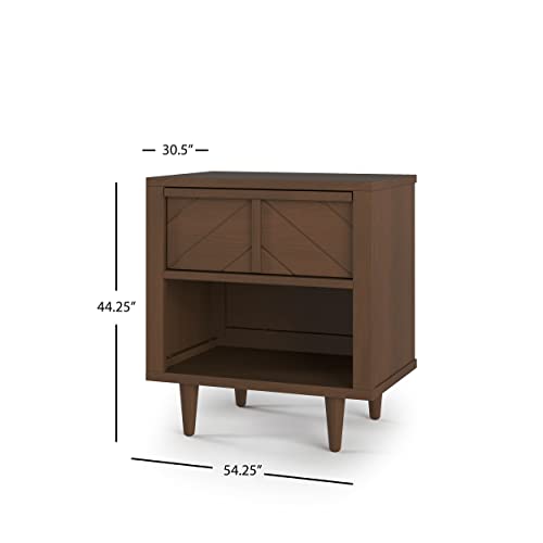 Mid-Century Modern Nursery Nightstand with Drawer and Open Shelf, 23-Inch