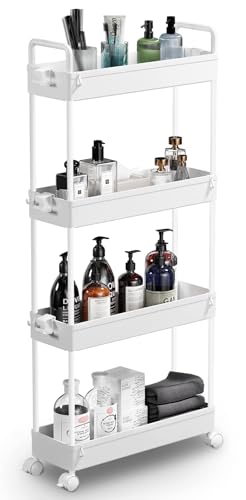 4-Tier Slim Rolling Storage Cart - Narrow Utility Organizer with Wheels