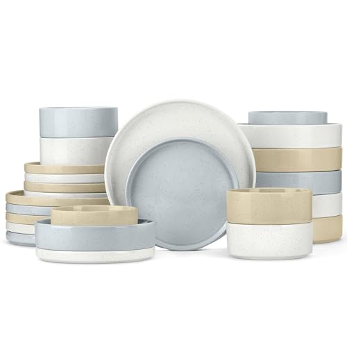 Herogo Speckled Multicolor 24-Piece Dinnerware Set for 6 - Stoneware Plates & Bowls