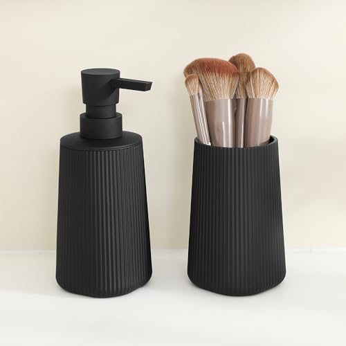 2-Piece Matte Black Bathroom Accessory Set: Soap Dispenser & Toothbrush Holder